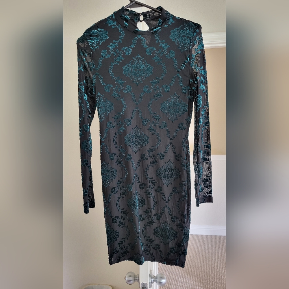 Beautiful black floral teal dress